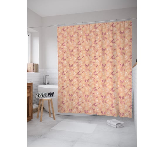 Штора (занавеска) для ванной JoyArty "Гроздья с ажурными листьями" из сатена, 180х200 см с крючками, sc_57787 1