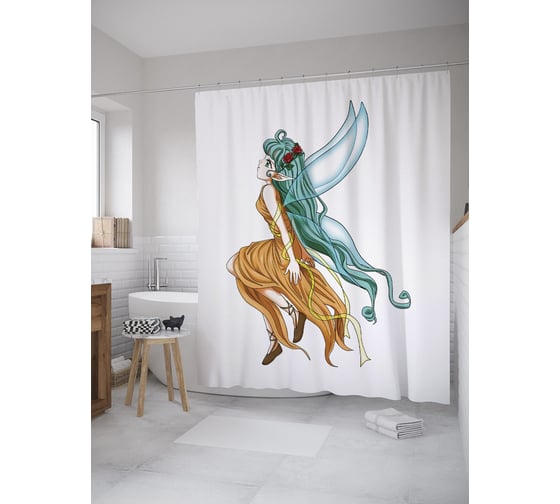 Штора (занавеска) для ванной JoyArty "Миюки из Глиттер Форс" из сатена, 180х200 см с крючками, sc_61816 1