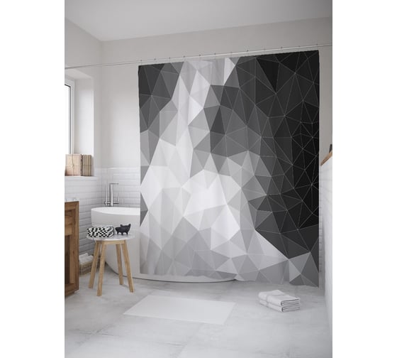 Штора (занавеска) для ванной JoyArty "Призма моно" из сатена, 180х200 см с крючками, sc_60847 1