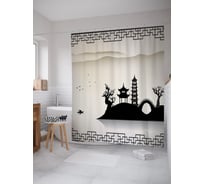 Штора (занавеска) для ванной JoyArty "Китайская пагода на острове" из сатена, 180х200 см с крючками, sc_52774