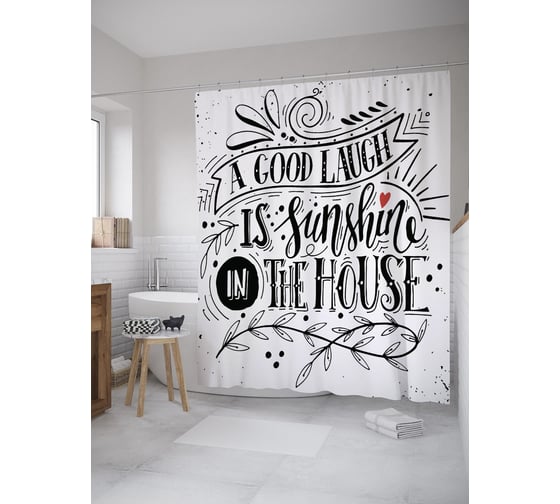 Штора (занавеска) для ванной JoyArty "Хороший смех - это солнечный свет в доме" из сатена, 180х200 см с крючками, sc_61644 1