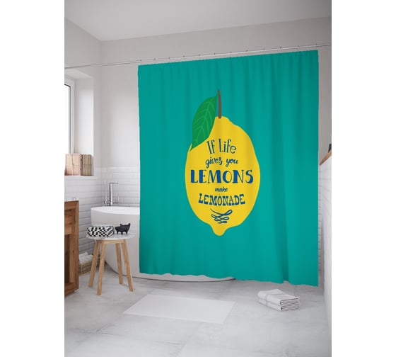 Штора (занавеска) для ванной JoyArty "Сделай лимонад" из сатена, 180х200 см с крючками, sc_53255 1