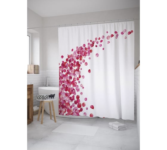 Штора (занавеска) для ванной JoyArty "Дорожка из лепестков" из сатена, 180х200 см с крючками, sc_55127 1