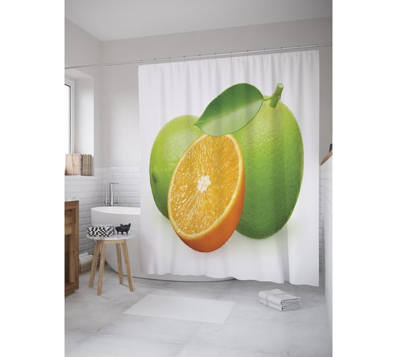 Штора (занавеска) для ванной JoyArty "Лайм" из сатена, 180х200 см с крючками, sc_60259 1