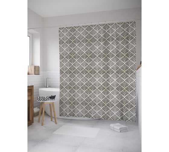 Штора (занавеска) для ванной JoyArty "Векторный Дамаск" из сатена, 180х200 см с крючками, sc_61571