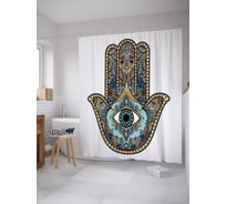 Штора (занавеска) для ванной JoyArty "Орнаментальная хамса" из сатена, 180х200 см с крючками, sc_64230