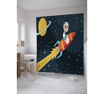 Штора (занавеска) для ванной JoyArty "Верхом на ракете" из сатена, 180х200 см с крючками, sc_62111