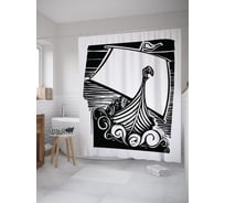 Штора (занавеска) для ванной JoyArty "Корабль викингов" из сатена, 180х200 см с крючками, sc_59755