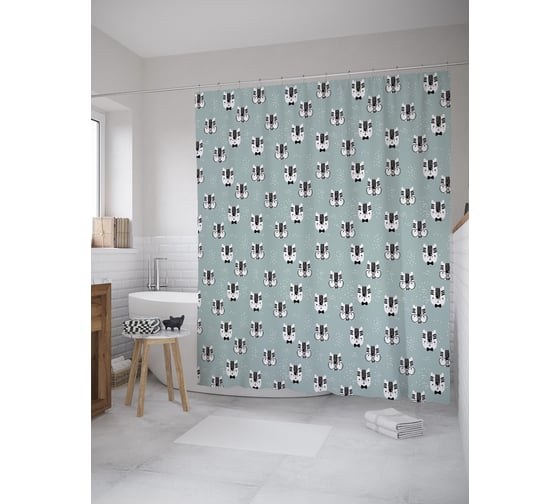 Штора (занавеска) для ванной JoyArty "Ученый зверь" из сатена, 180х200 см с крючками, sc_61527