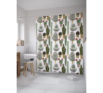 Штора (занавеска) для ванной JoyArty "Домашний растительный уголок" из сатена, 180х200 см с крючками, sc_59457