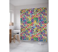 Штора (занавеска) для ванной JoyArty "Разноцветные волны" из сатена, 180х200 см с крючками, sc_53443