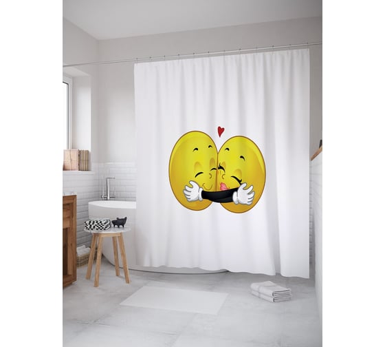 Штора (занавеска) для ванной JoyArty "Колобки обнимаются" из сатена, 180х200 см с крючками, sc_53936 1