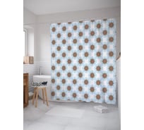 Штора (занавеска) для ванной JoyArty "Орнаментальные ромашки" из сатена, 180х200 см с крючками, sc_58111