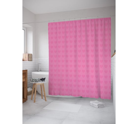 Штора (занавеска) для ванной JoyArty "Сердечные ряды" из сатена, 180х200 см с крючками, sc_64156 1