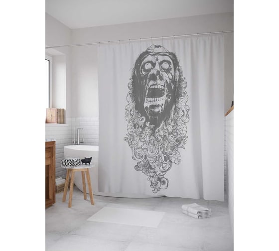 Штора (занавеска) для ванной JoyArty "Голова мертвеца" из сатена, 180х200 см с крючками, sc_36403