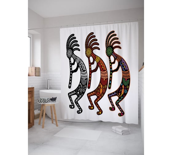 Штора (занавеска) для ванной JoyArty "Этническая музыка" из сатена, 180х200 см с крючками, sc_63063 1