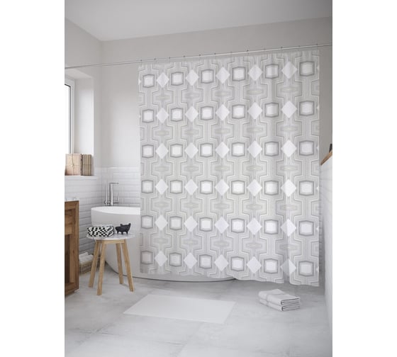 Штора (занавеска) для ванной JoyArty "Геометрический стимпанк" из сатена, 180х200 см с крючками, sc_61617