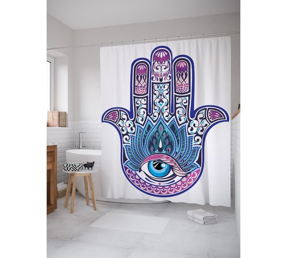 Штора (занавеска) для ванной JoyArty "Защитный амулет" из сатена, 180х200 см с крючками, sc_64220 1