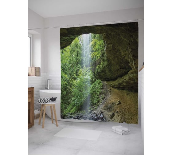 Штора (занавеска) для ванной JoyArty "Дерево в лесу" из сатена, 180х200 см с крючками, sc_32891 1