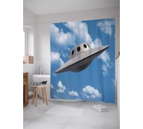 Штора (занавеска) для ванной JoyArty "Летающая тарелка" из сатена, 180х200 см с крючками, sc_6854