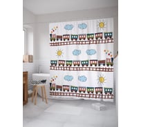 Штора (занавеска) для ванной JoyArty "Поезд с паровозиком" из сатена, 180х200 см с крючками, sc_54125