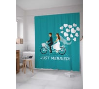 Штора (занавеска) для ванной JoyArty "Свадебное путешествие на велосипеде" из сатена, 180х200 см с крючками, sc_60896