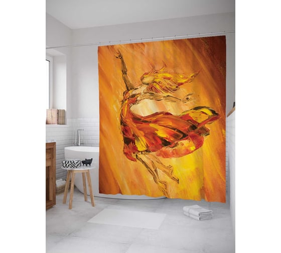 Штора (занавеска) для ванной JoyArty "Танец в луче света" из сатена, 180х200 см с крючками, sc_7337 1