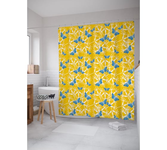 Штора (занавеска) для ванной JoyArty "Небесные мотыльки" из сатена, 180х200 см с крючками, sc_64308 1