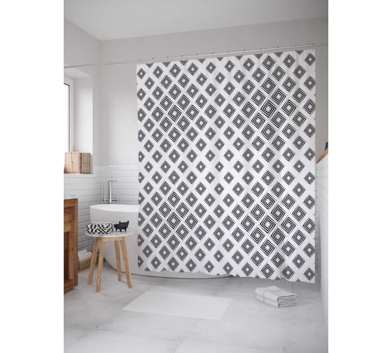 Штора (занавеска) для ванной JoyArty "Увеличение ромбов" из сатена, 180х200 см с крючками, sc_36467