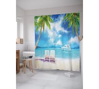 Штора (занавеска) для ванной JoyArty "Яхта на якоре у берега" из сатена, 180х200 см с крючками, sc_63722