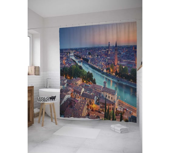 Штора (занавеска) для ванной JoyArty "Верон на Адидже" из сатена, 180х200 см с крючками, sc_32866 1