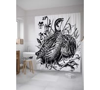 Штора (занавеска) для ванной JoyArty "Графический перепел" из сатена, 180х200 см с крючками, sc_36457