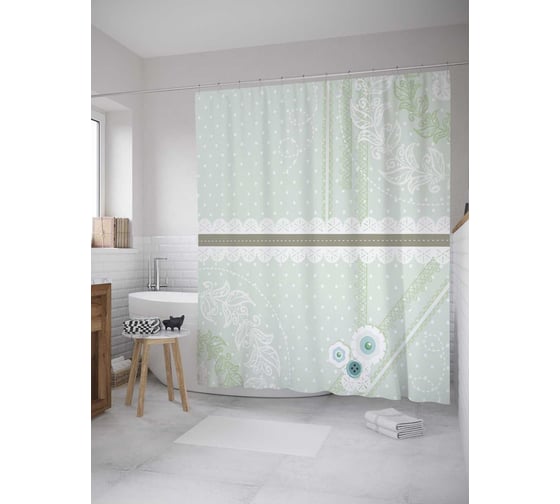 Штора (занавеска) для ванной JoyArty "Снежный ажур" из сатена, 180х200 см с крючками, sc_33411 1