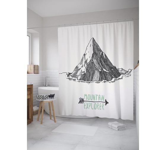 Штора (занавеска) для ванной JoyArty "Горный исследователь" из сатена, 180х200 см с крючками, sc_61769 1