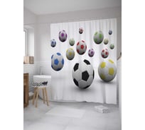 Штора (занавеска) для ванной JoyArty "Футбольные мячи" из сатена, 180х200 см с крючками, sc_8258