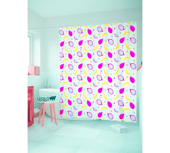 Штора (занавеска) для ванной JoyArty "Вкусная питайя" из сатена, 180х200 см с крючками, sc_71729 1