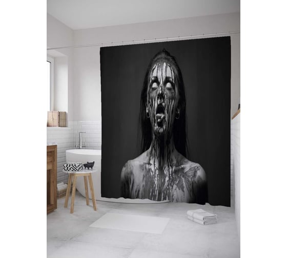 Штора (занавеска) для ванной JoyArty "Зомбированная женщина" из сатена, 180х200 см с крючками, sc_36417 1