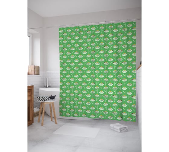 Штора (занавеска) для ванной JoyArty "Ромашковое поле" из сатена, 180х200 см с крючками, sc_62502 1