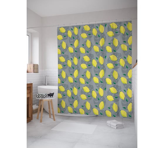 Штора (занавеска) для ванной JoyArty "Спелые лимоны" из сатена, 180х200 см с крючками, sc_64198 1