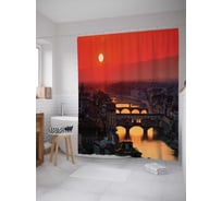 Штора (занавеска) для ванной JoyArty "Закат над виадуком" из сатена, 180х200 см с крючками, sc_6650