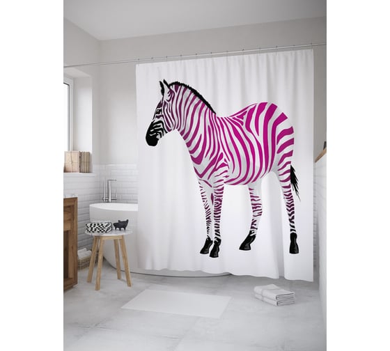 Штора (занавеска) для ванной JoyArty "Одинокая зебра" из сатена, 180х200 см с крючками, sc_61672 1
