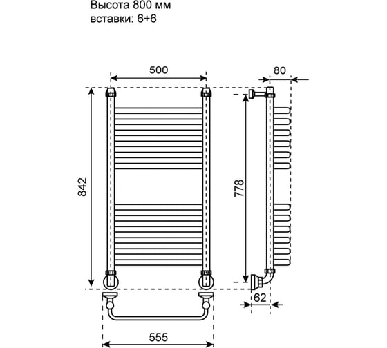 Водняной полотенцесушитель Primoclima Step Water Inox 80х50 6_6 PCStepWInox80506.6