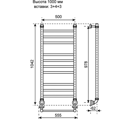 Водняной полотенцесушитель Primoclima Vita Water Inox 100х50 3_4_3 PCVitaWInox100503.4.3