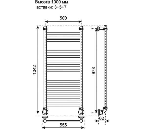 Водняной полотенцесушитель Primoclima Vita Water Inox 100х50 3_5_7 PCVitaWInox100503.5.7