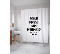 Штора (занавеска) для ванной JoyArty "Пляж, пожалуйста, я русалка" из сатена, 180х200 см с крючками, sc_53310