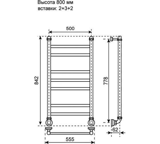 Водняной полотенцесушитель Primoclima Vita Water Inox 80х50 2_3_2 PCVitaWInox80502.3.2