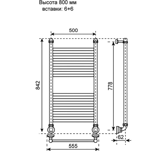 Водняной полотенцесушитель Primoclima Vita Water Inox 80х50 6_6 PCVitaWInox80506.6