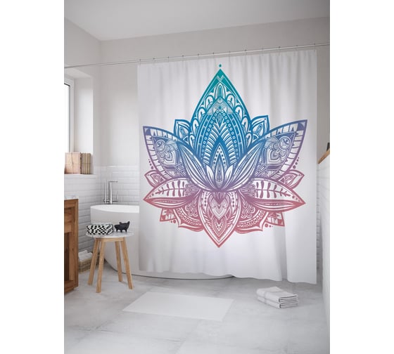 Штора (занавеска) для ванной JoyArty "Градиентный орнамент в лотосе" из сатена, 180х200 см с крючками, sc_63280 1