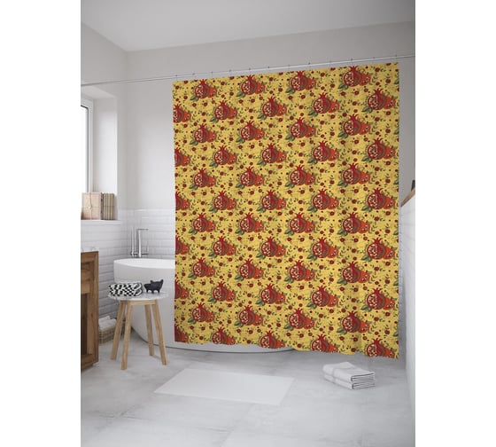 Штора (занавеска) для ванной JoyArty "Гранат и яблоко" из сатена, 180х200 см с крючками, sc_59316 1