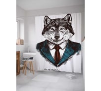Штора (занавеска) для ванной JoyArty "Волк-бизнесмен" из сатена, 180х200 см с крючками, sc_37211